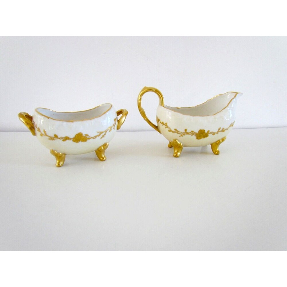 Vintage Limoges France T&V Gold Gilded Sugar & Creamer Set